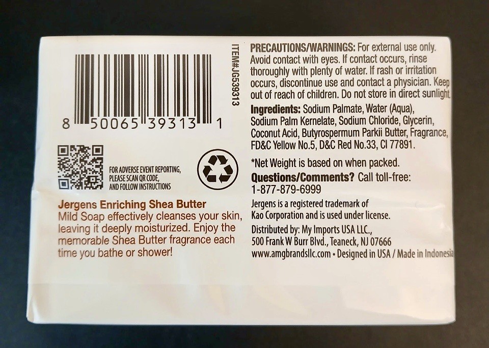 Lot of 5 (2) Packs of Jergens Mild Soap, Enriching SHEA BUTTER, Total 10 Bars