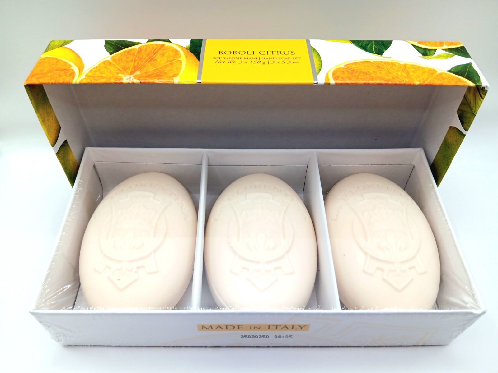La Florentina Hand Soap Set Boboli Citrus 3 Oval Bars From Italy Gift Box NIB