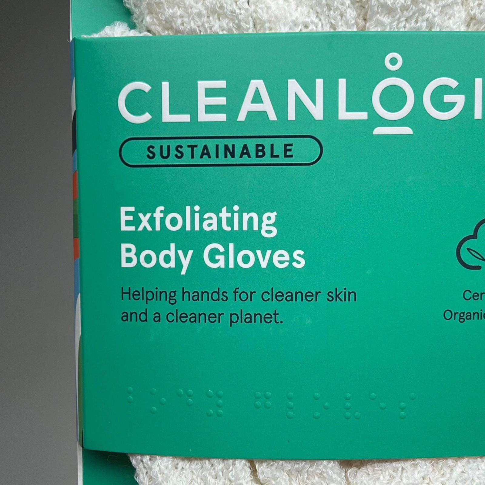 CLEANLOGIC (2 PACK) Certified Organic Cotton Exfoliating Body Gloves White 12001