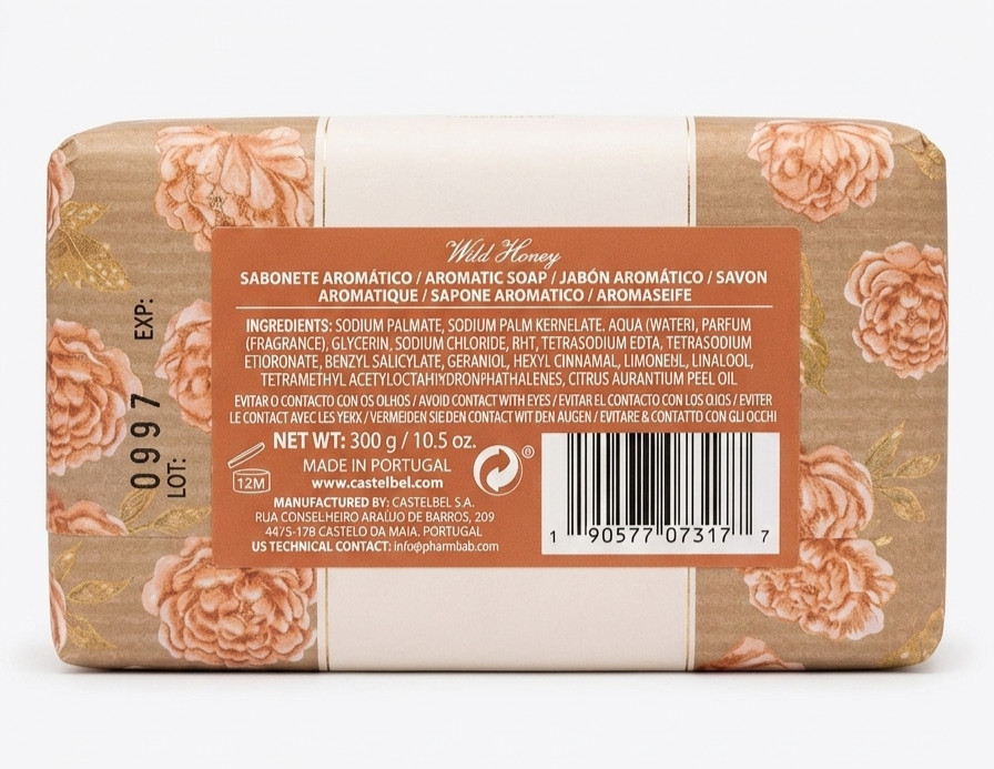 Castelbel Porto Whild Honey Luxury Scented Soap Bar 300g Made in Portugal