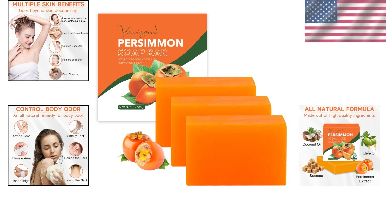 Refreshing Natural Persimmon Soap – 3 PCS for Effective Odor Control & Hydration