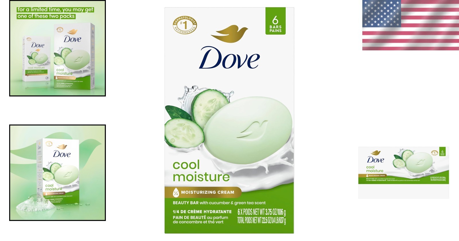Luxury Cucumber & Green Tea Dove Beauty Bar Soap, 6 Bars – Soft & Hydrated Skin