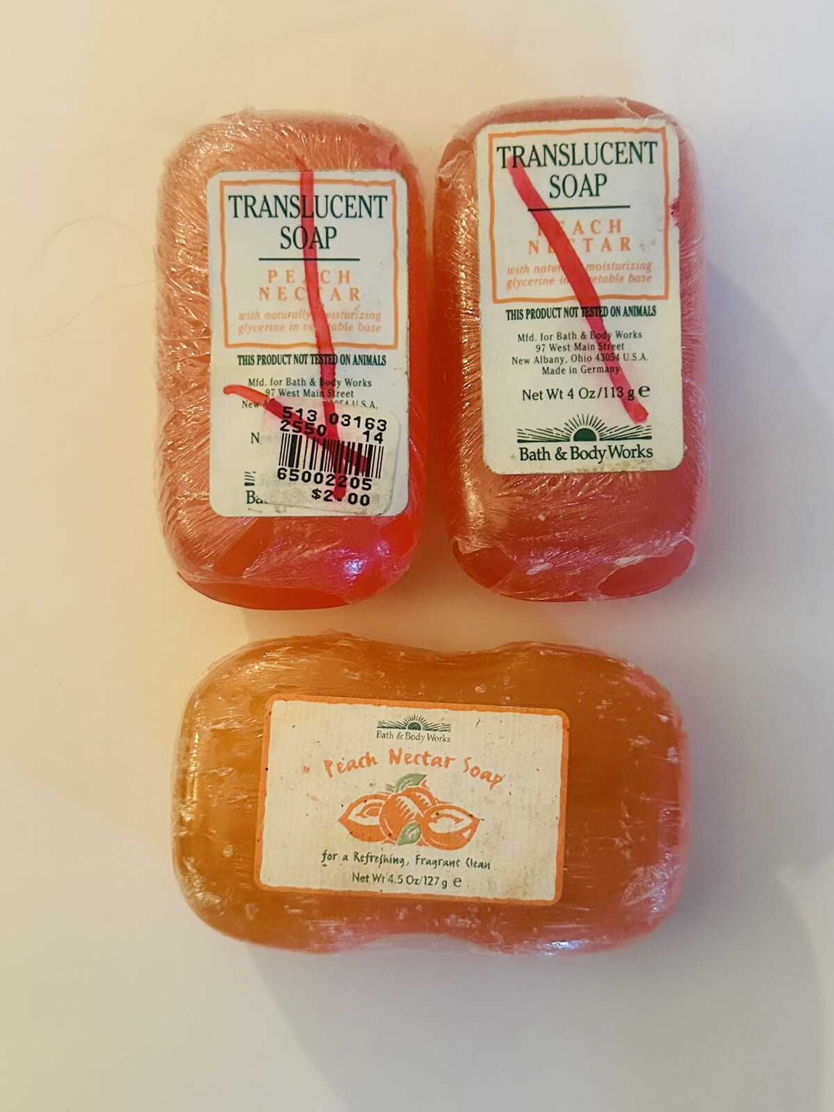 3 Bath and Body Works Peach Nectar Glycerin Soap Bar 4.5 oz NEW Vintage