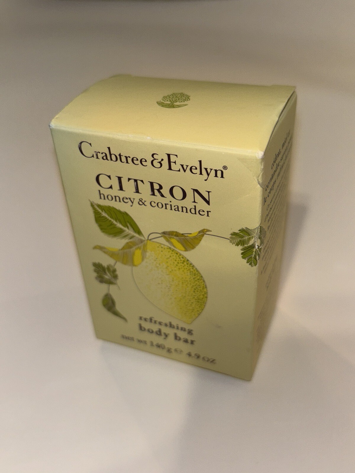 Retired Crabtree & Evelyn Citron Honey & Coriander Bar Soap NIB 4.9 ounces