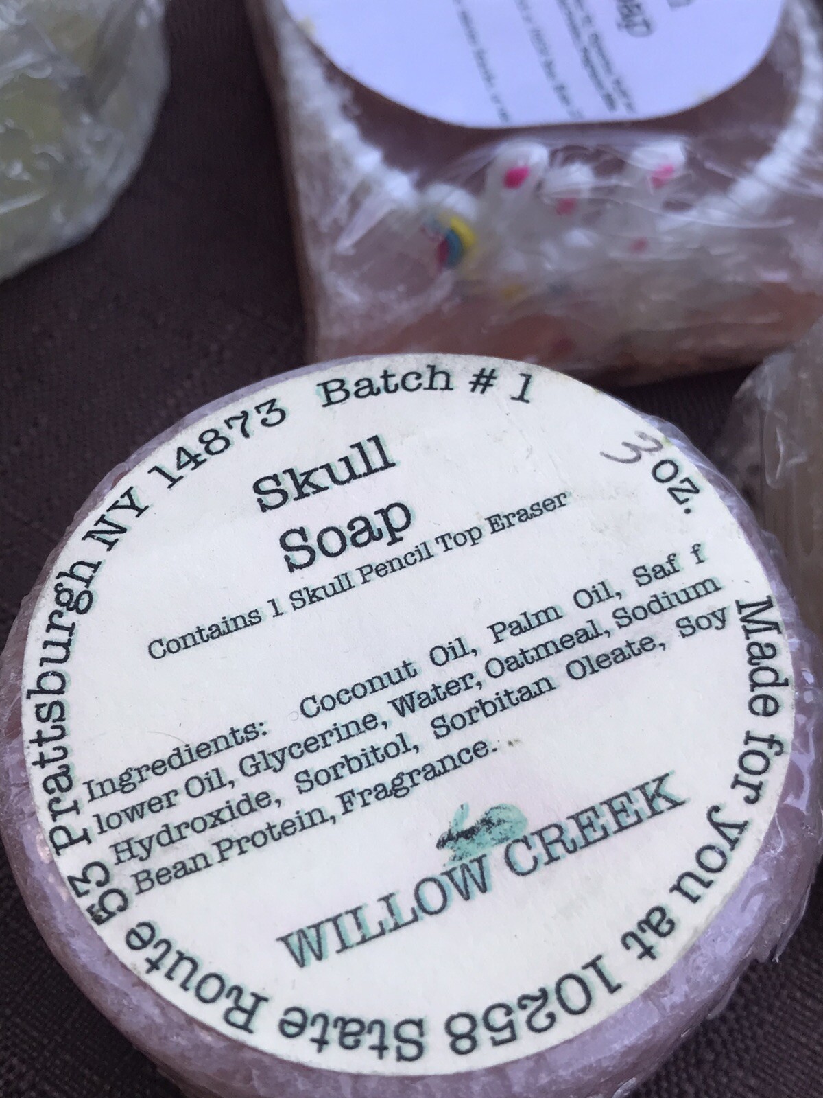 6 Coconut Oil Bar Soap Willow Creek 17 oz total Glycerin Palm Skull Halloween NY