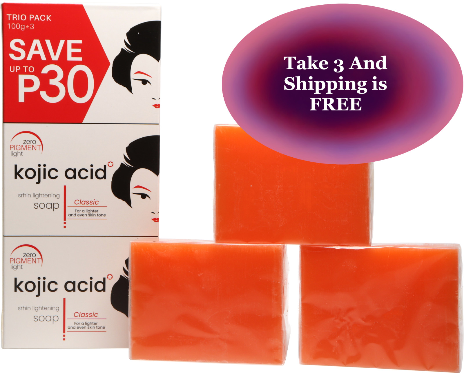 NEW LARGE Kojic Acid skin whitening and lightening soap 3 x 100g bars Value Pack