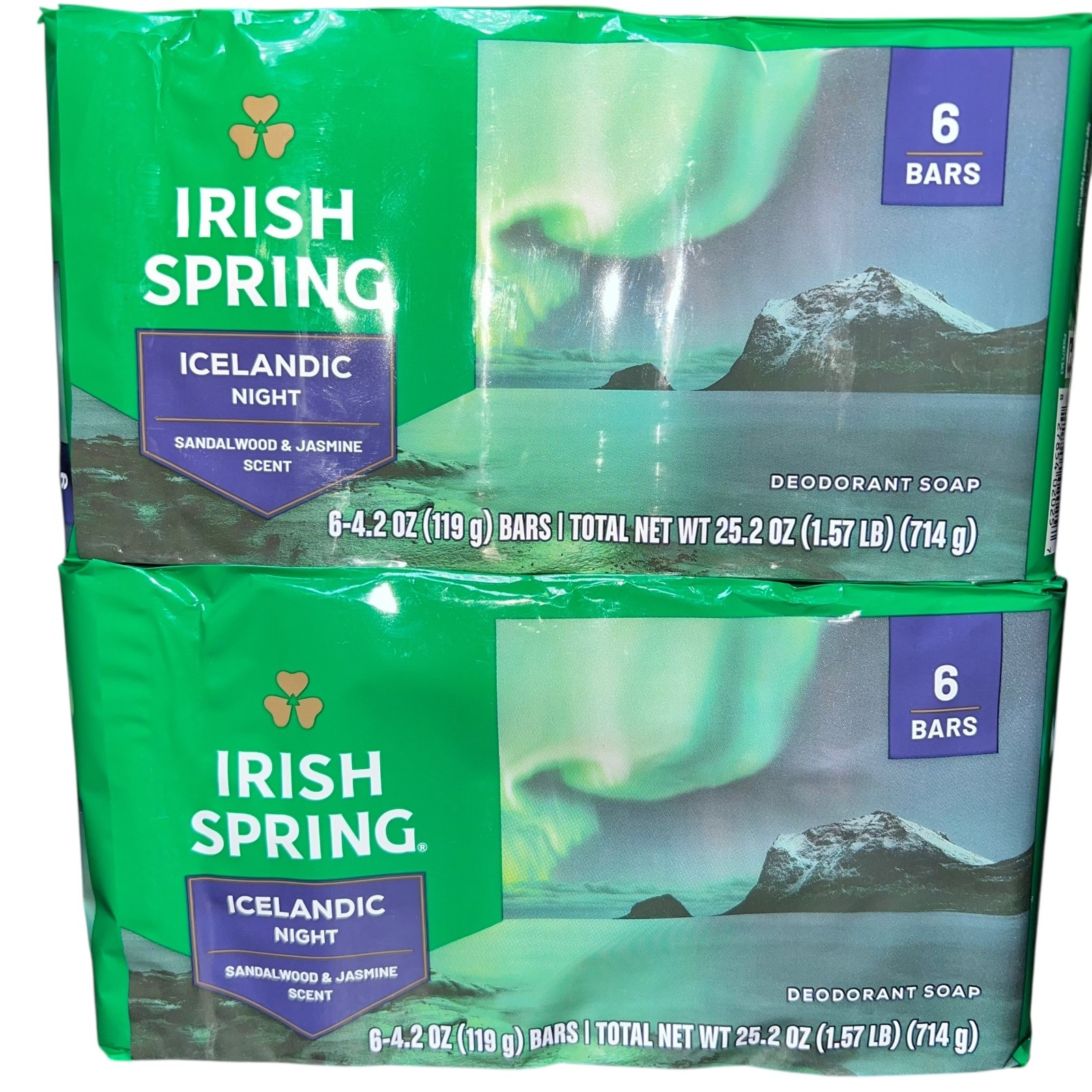 2x Irish Spring Icelandic Nights Soap 6-Bar Packs 4.2oz Jasmine Sandalwood Scent