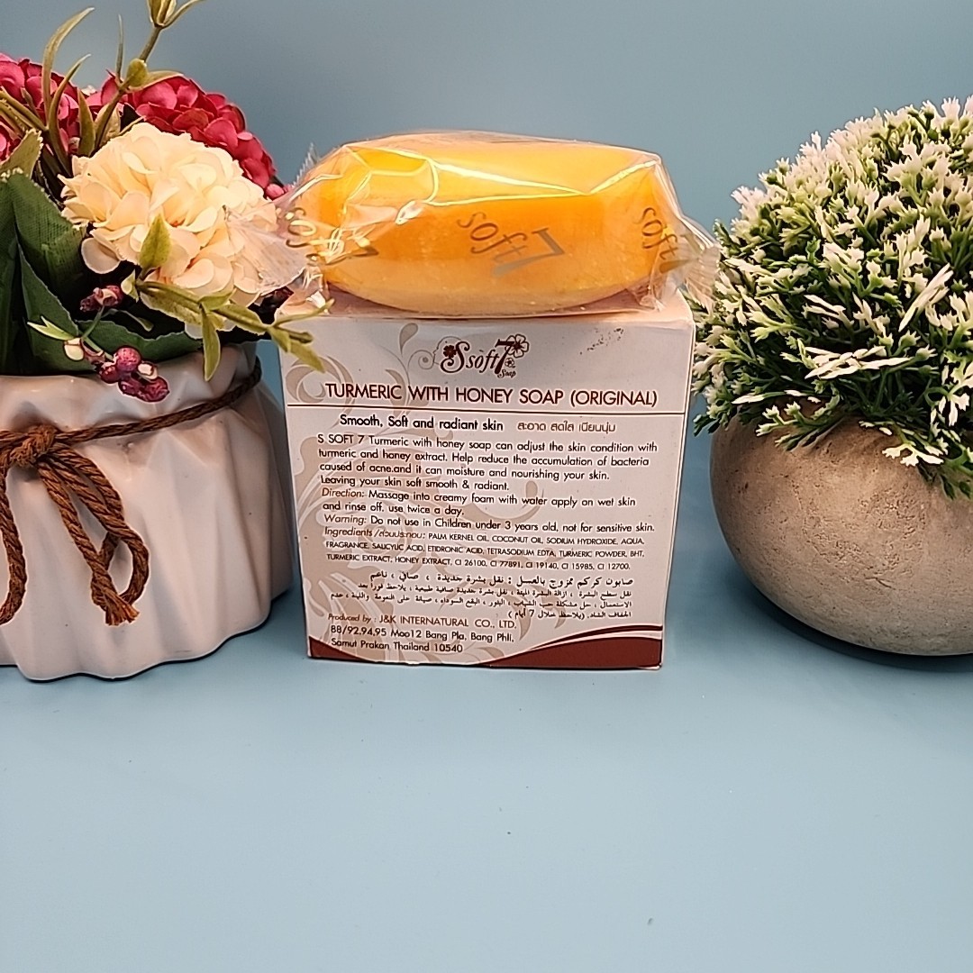 X 2 soap AUTHENTIC Soft 7 turmeric with Honey exfoliating body soap. 150g x 2
