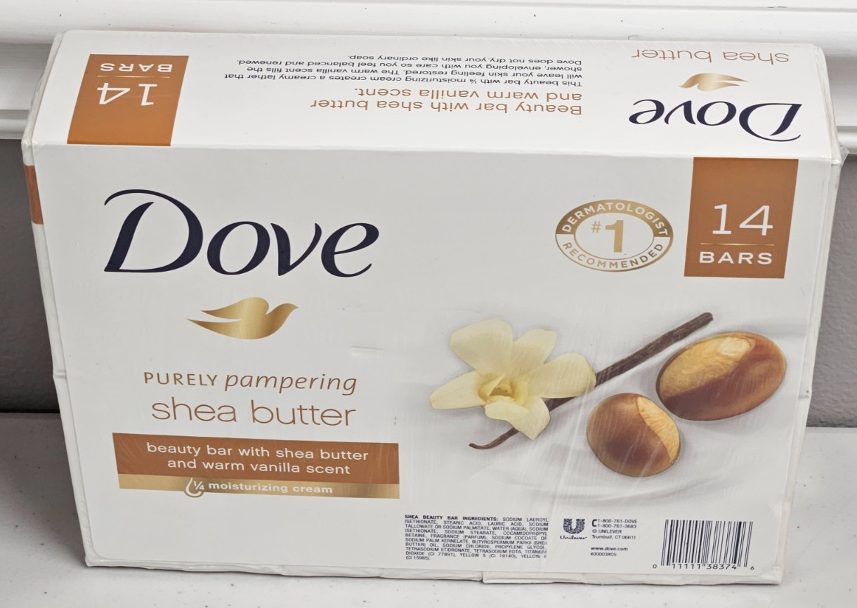 Dove Shea Butter & Warm Vanilla Beauty Soap Bar 1/4 Moisturizing Cream 14 x 4oz