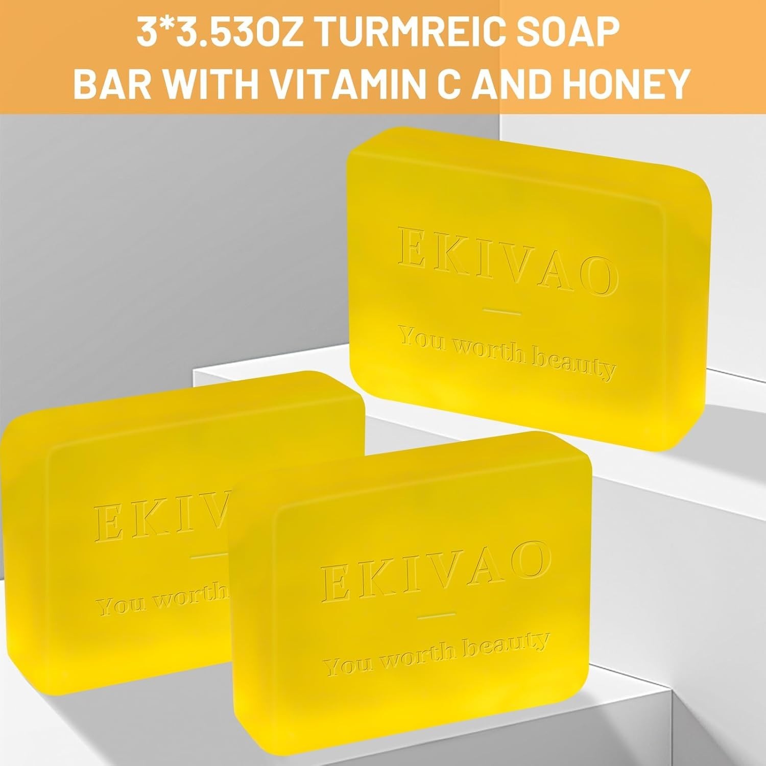 3Packs Best Turmeric Soap Bar, Organic Tumeric Soap for Face and Body, Honey Lem