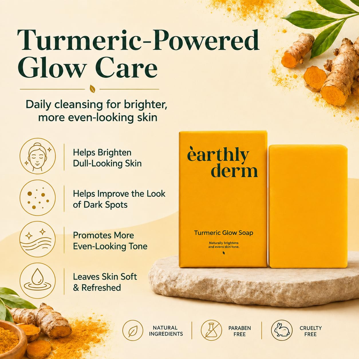 Turmeric Soap Bar for Face and Body, Handmade Turmeric Cleansing Soap, Gentle Da