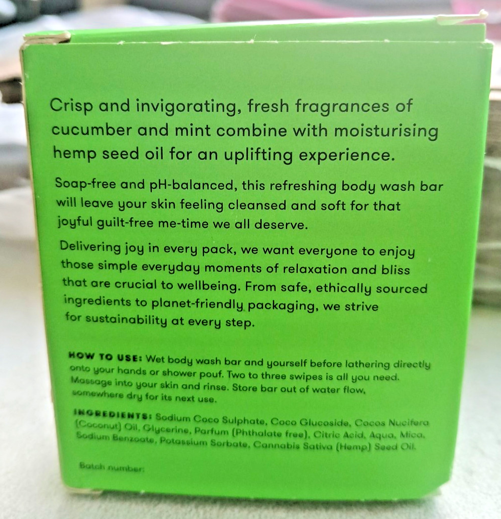 Anihana Cucumber Mint Body Wash Soap Bar 2.8 oz Hemp Seed Oil Shower Refresh NEW