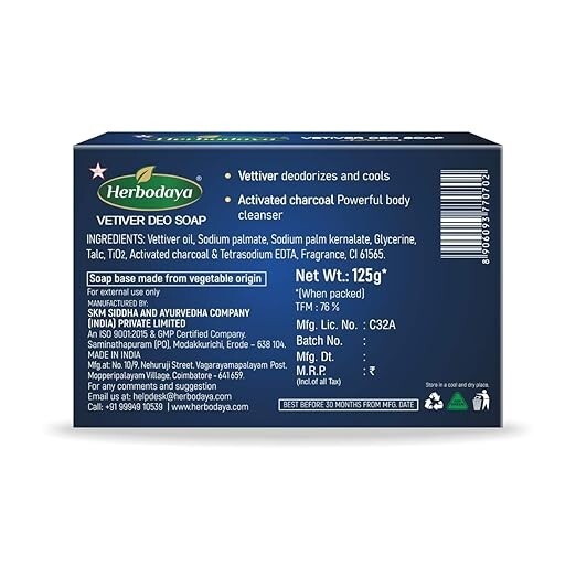 Herbodaya Vetiver Deo Soap for Men – 4×125 Gram – 76% TFM – Grade 1