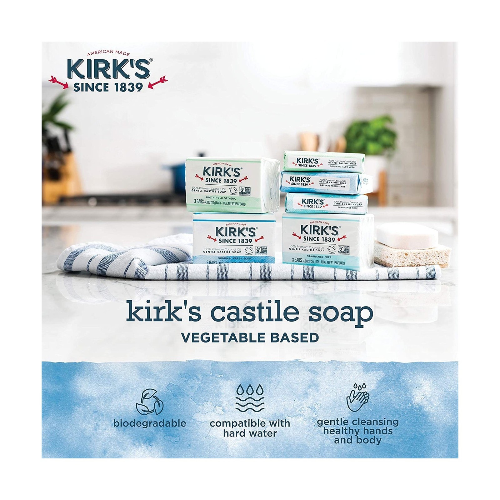 Kirk’s Orginal Coco Castile Bar Soap Bulk Case of 48 Bars (16 x 3 Pk.)