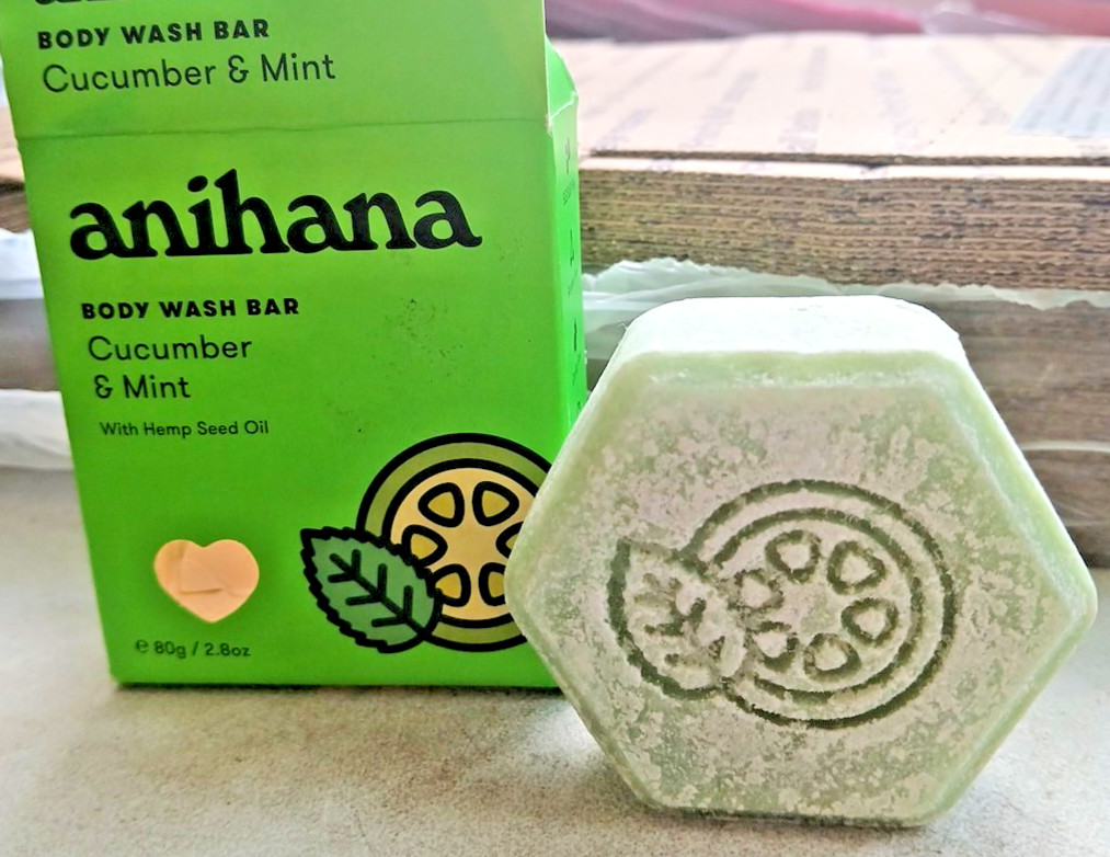 Anihana Cucumber Mint Body Wash Soap Bar 2.8 oz Hemp Seed Oil Shower Refresh NEW