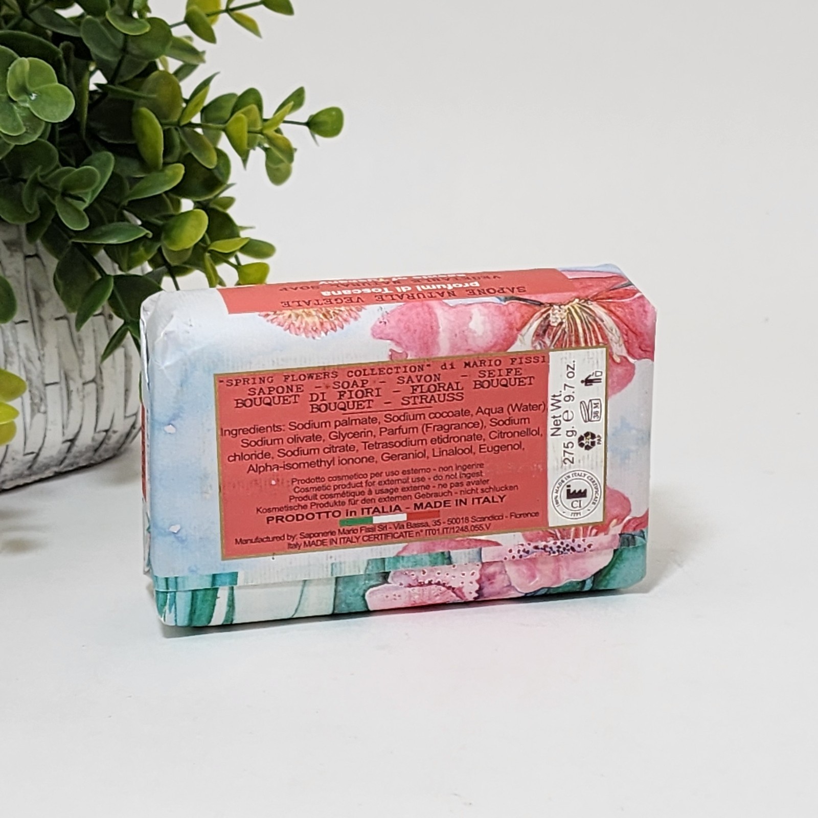 Saponerie Mario Fissi Floral Bouquet Spring Flowers Scented Bath Soap Bar 9.7 oz