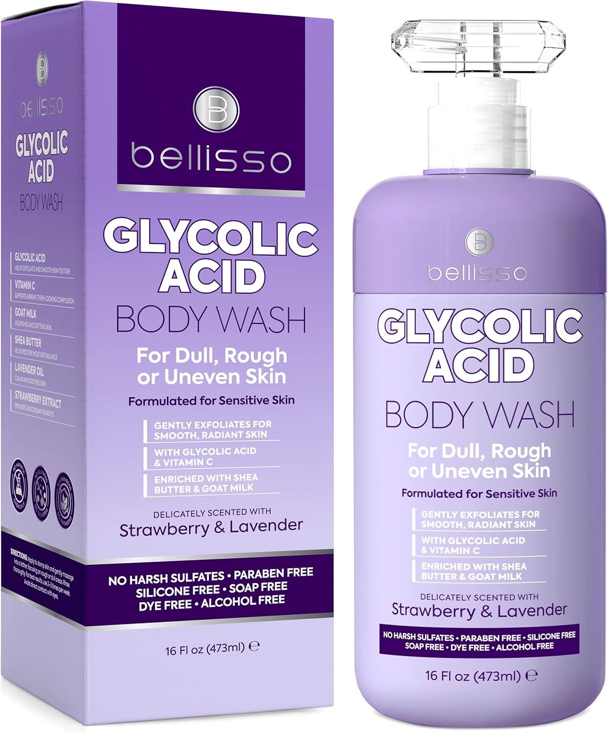 Glycolic Acid Body Wash – Exfoliating AHA Liquid Soap for Rough and Bumpy Skin –