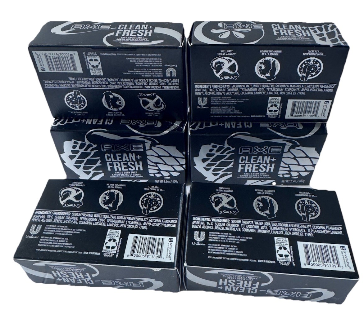 NEW! Case Of 6 Bars Of Axe Clean & Fresh Face & Body Soap 3.5oz Each Bar
