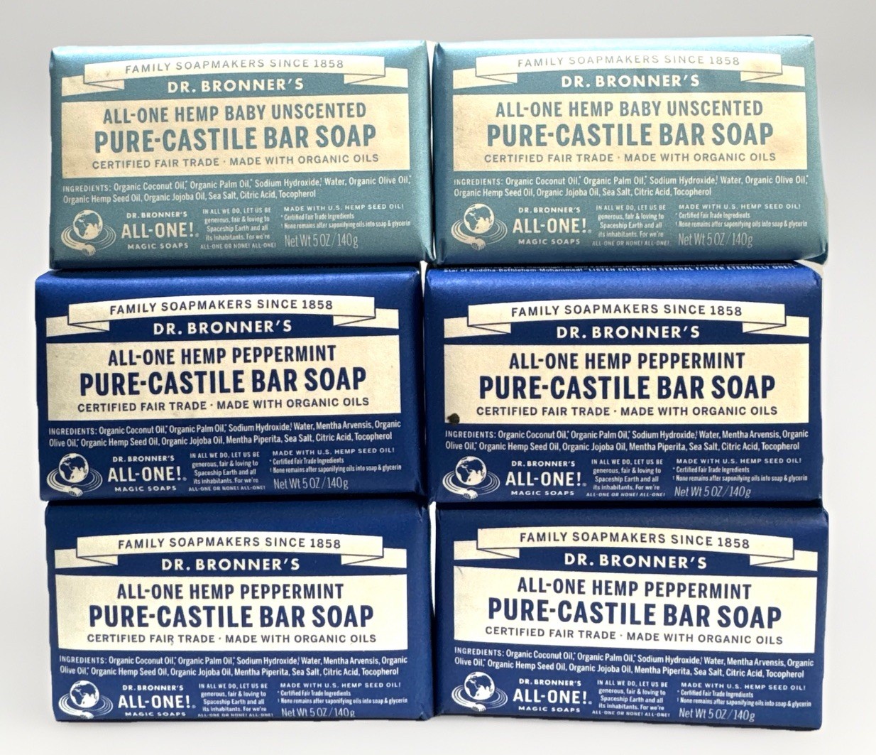 dr bronners all in one hemp bar pure castile 4 peppermint 2 baby unscented 5oz
