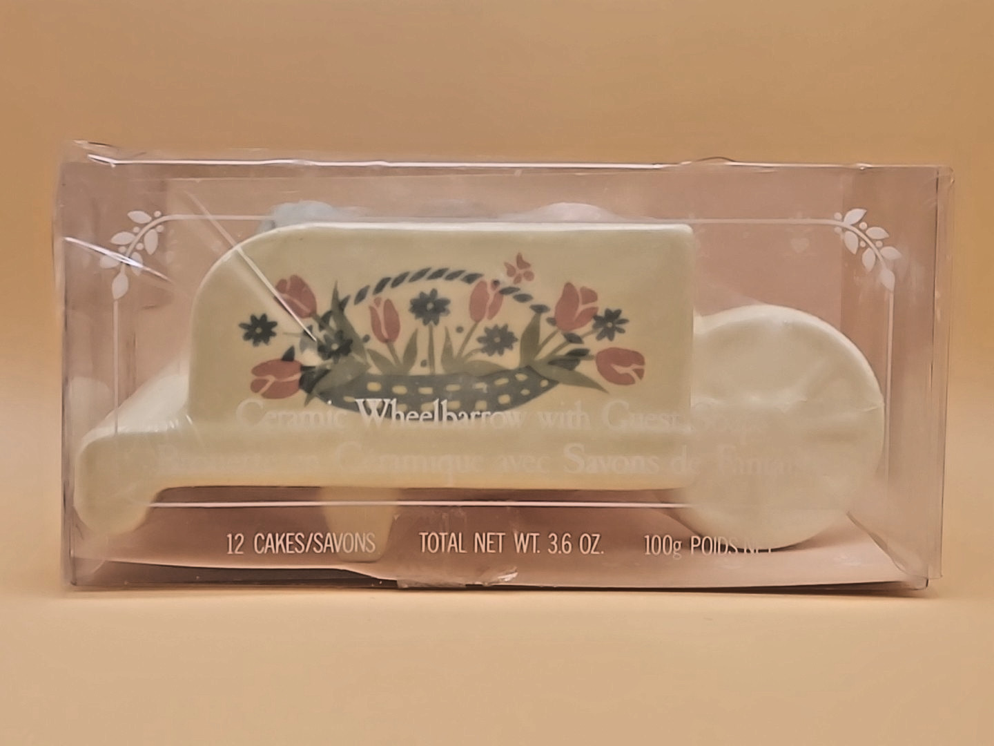 Vintage Delagar Soft Country Guest Soaps in Yellow Ceramic Wheelbarrow Cottage