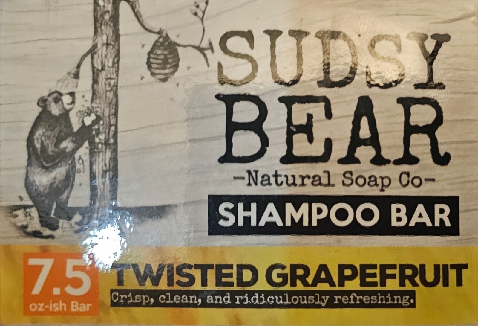 Sudsy Bear Twisted Grapefruit 7.5 Oz Shampoo Bar New