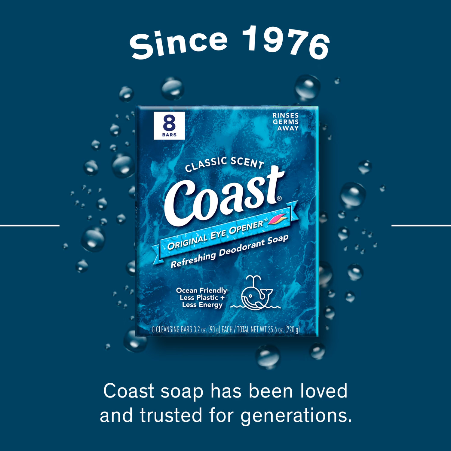 2 Pack Coast Refreshing Deodorant Bar Soap Classic Scent 3.2 oz 8 Count Twin Box