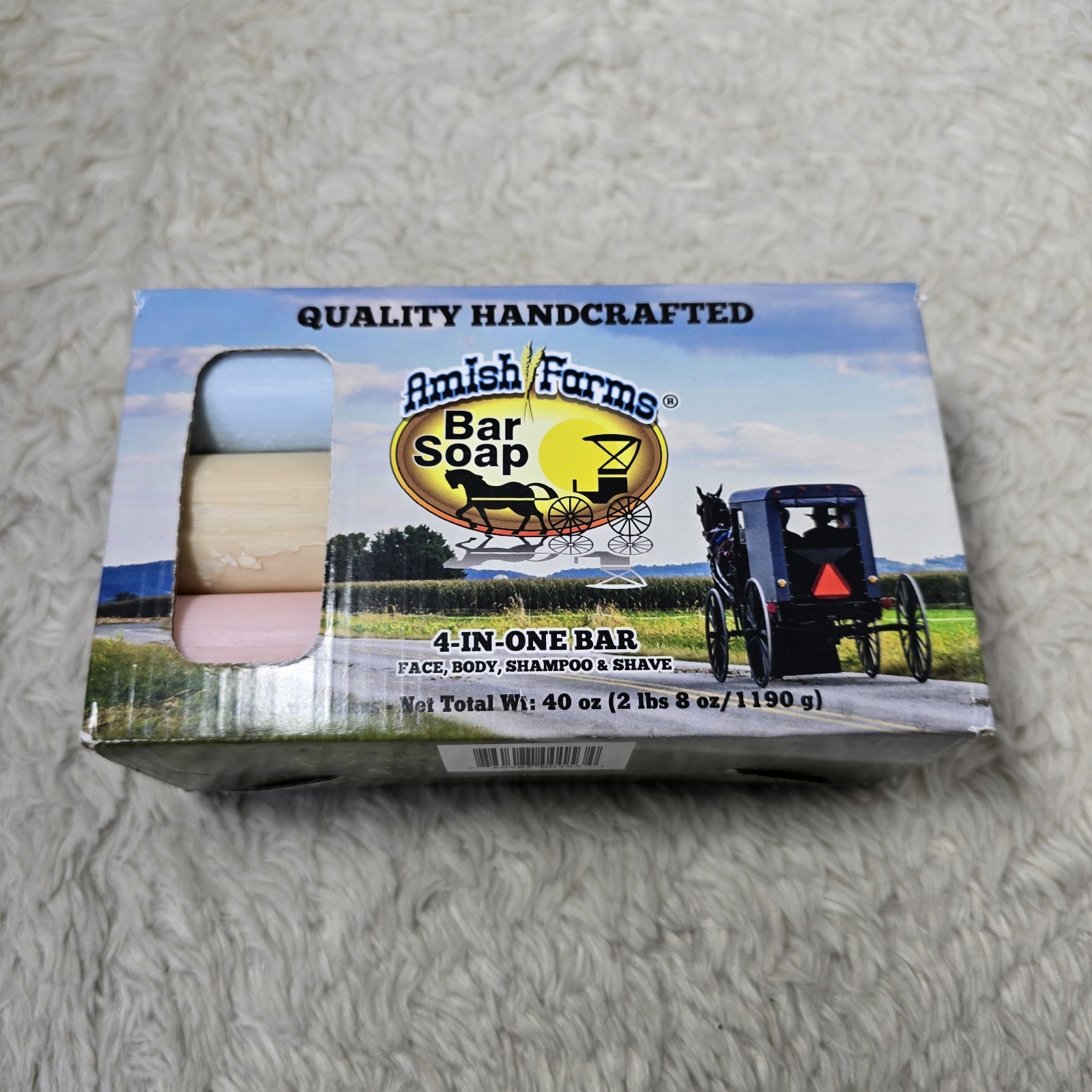 Amish Farms Bar Soap (6 Bars) 4-In-One: Face, Body, Shampoo, & Shave, USA Made
