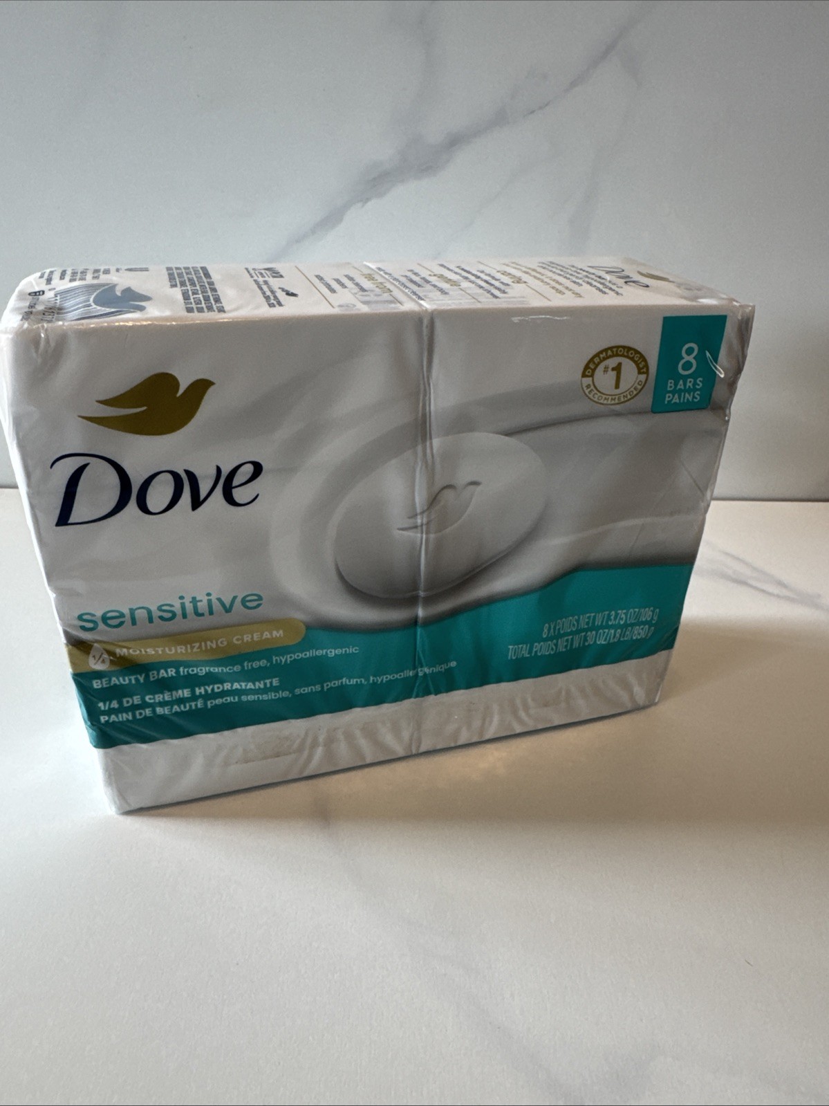 Dove Beauty Bar Sensitive Skin With Moisturizing Cream 3.75 Oz. Each. Pack of 8