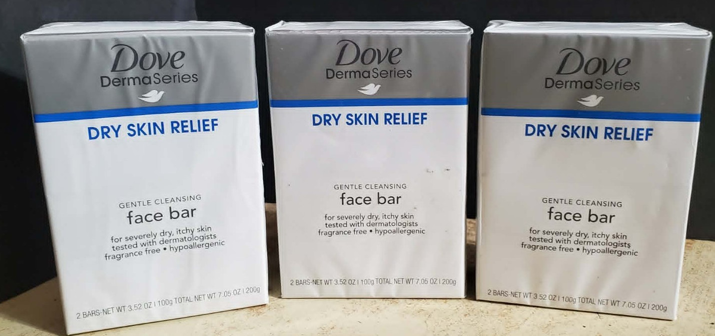 Dove Derma Soap Series Dry Skin Relief Gentle Cleansing Face Bar 3.52 Oz 6 Bars