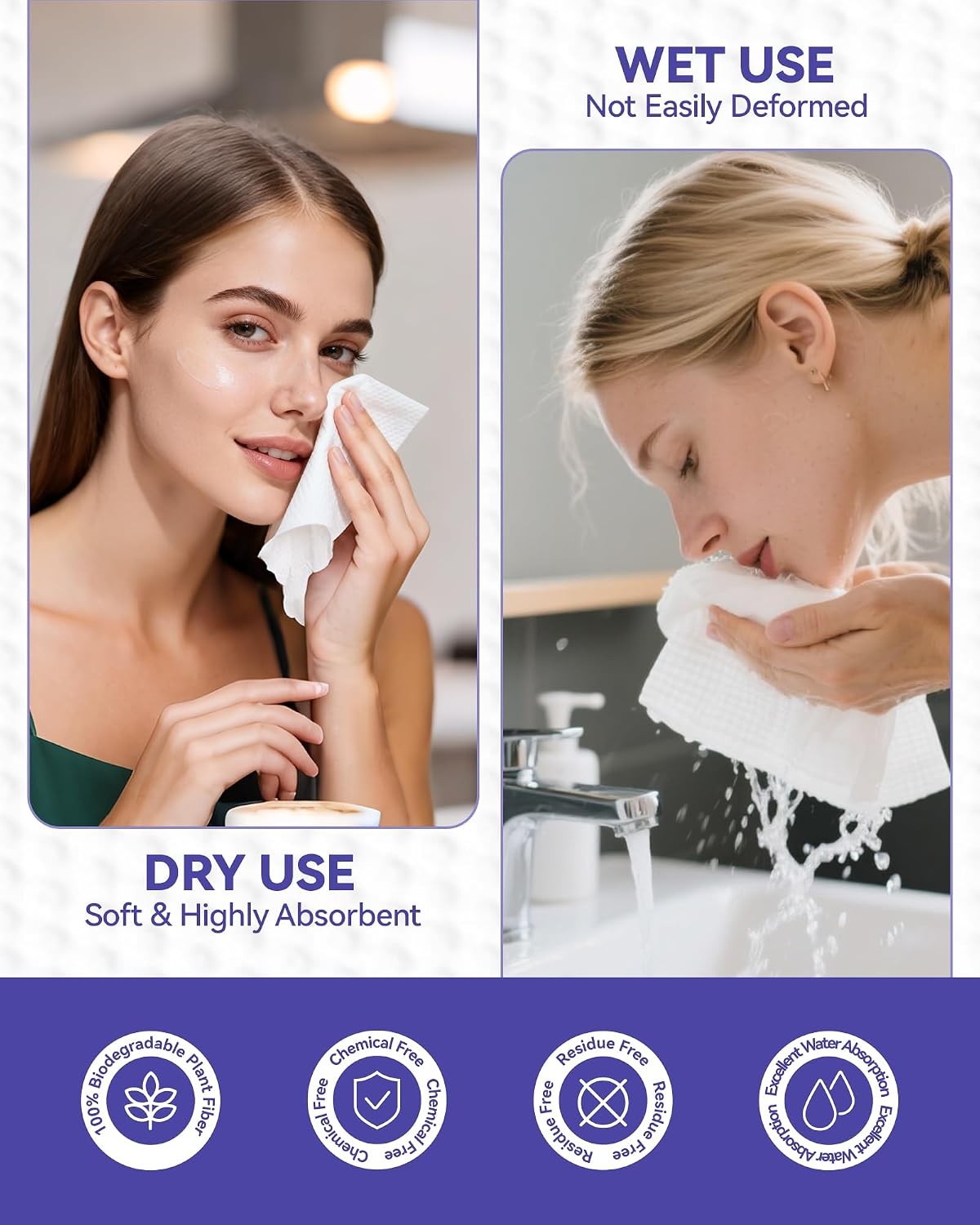 Disposable Face Towels, 10″×12″ XL Face Towelette Disposable, Soft Makeup