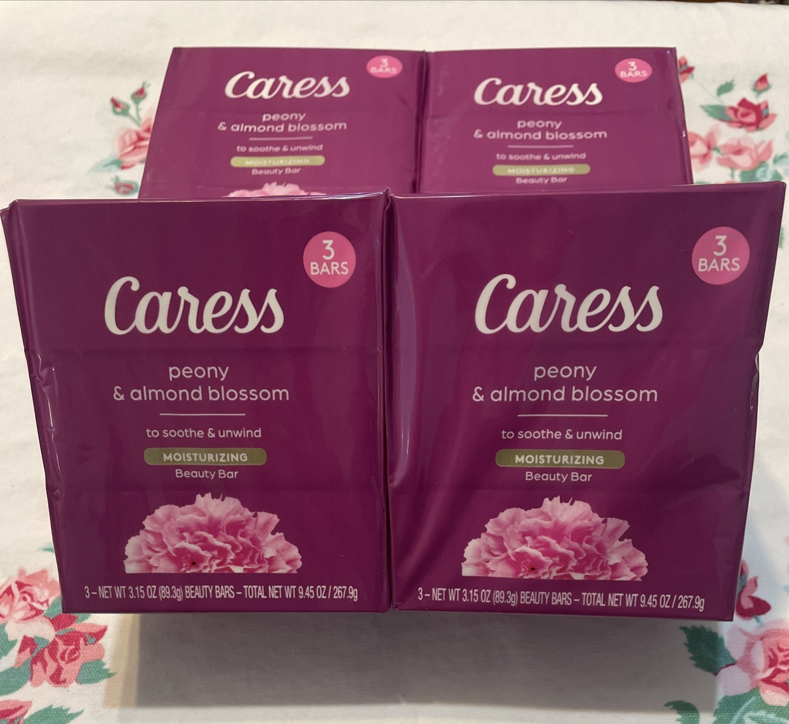Caress PEONY ALMOND BLOSSOM Moisturizing Beauty Bar Soap 3.15OZ Ea Retired Scent