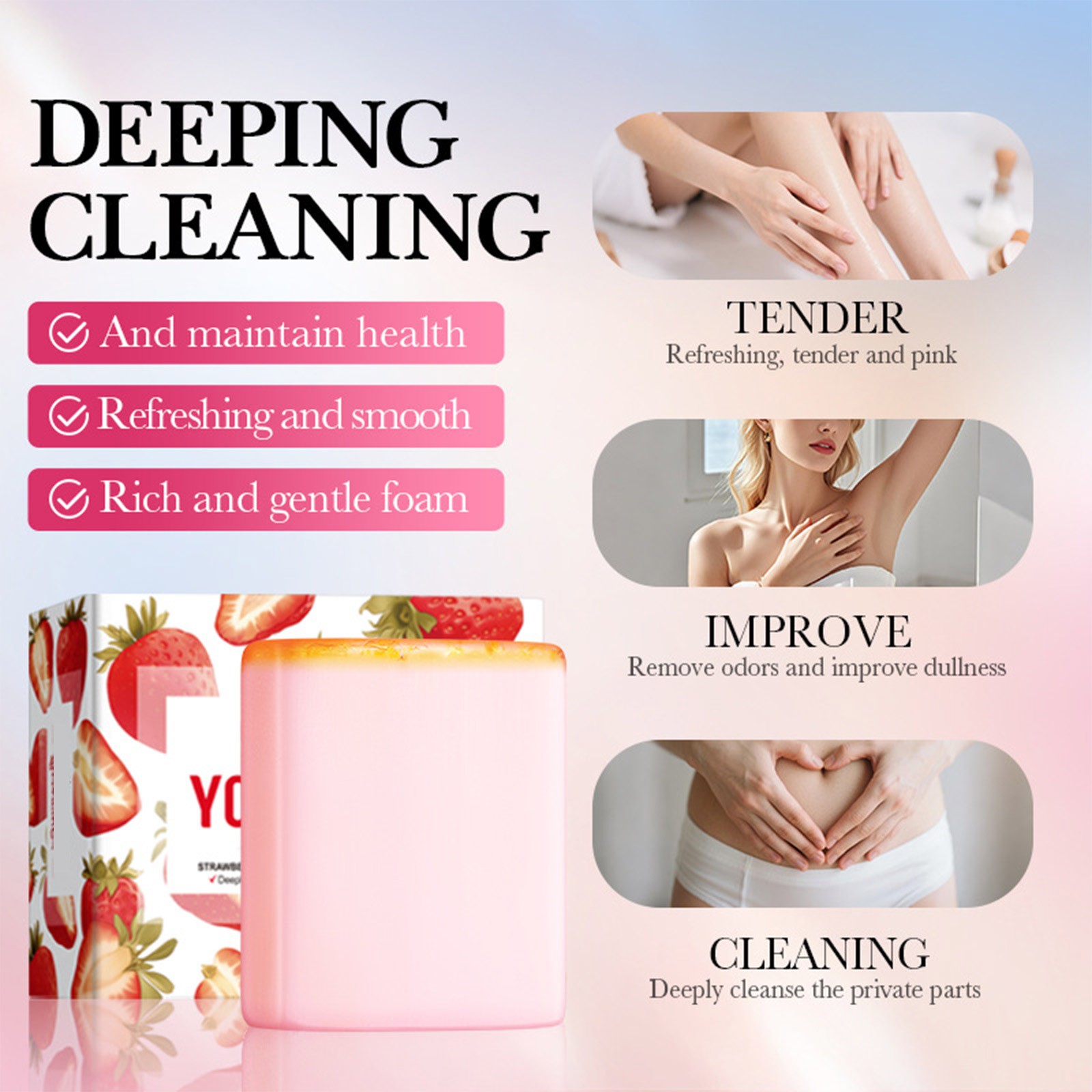 Women Soap With Foaming Net For Private Personal Care Strawberry-Scented 100g