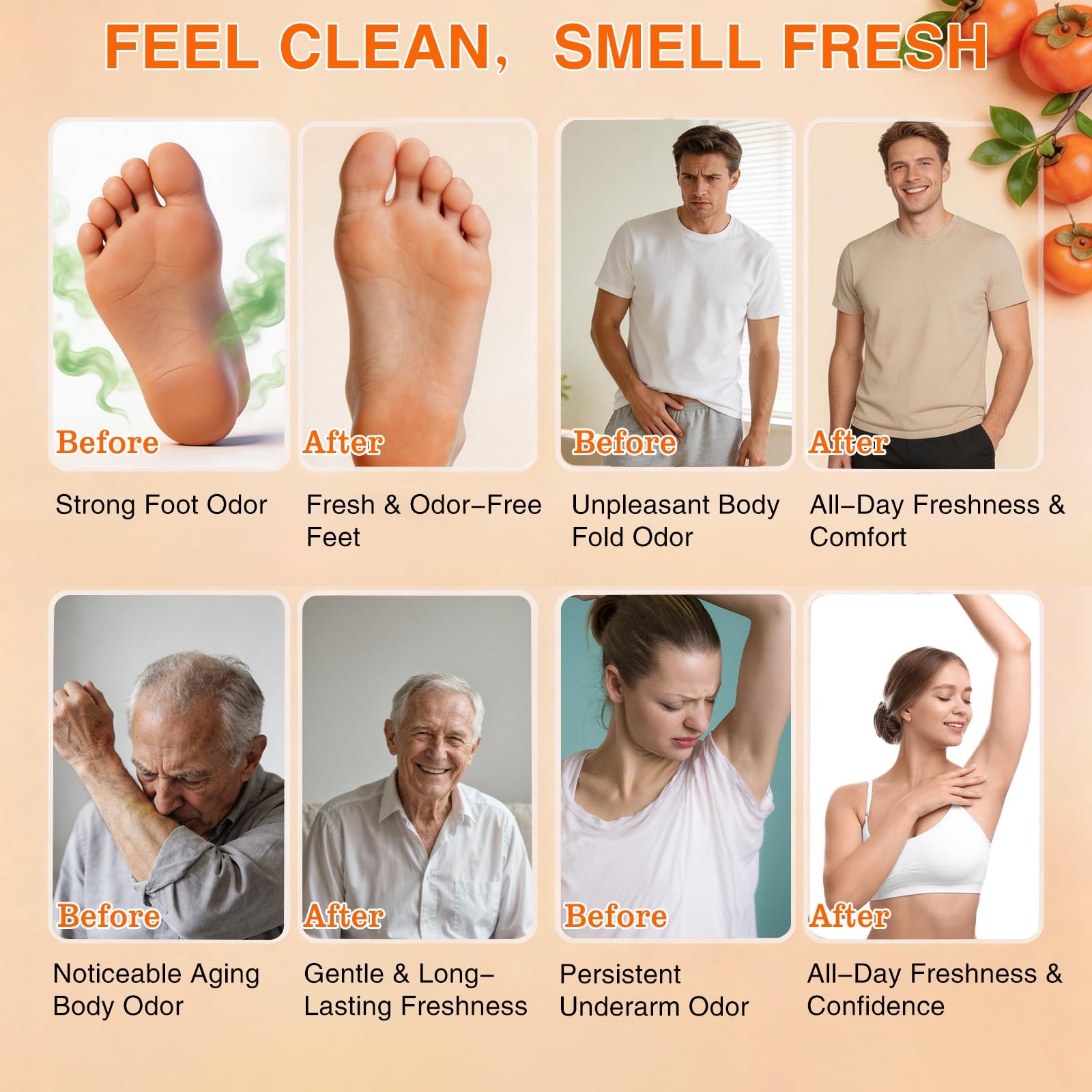 4 PCS Persimmon Soap Bar for Old People Smell, Deodorizing Purifying
