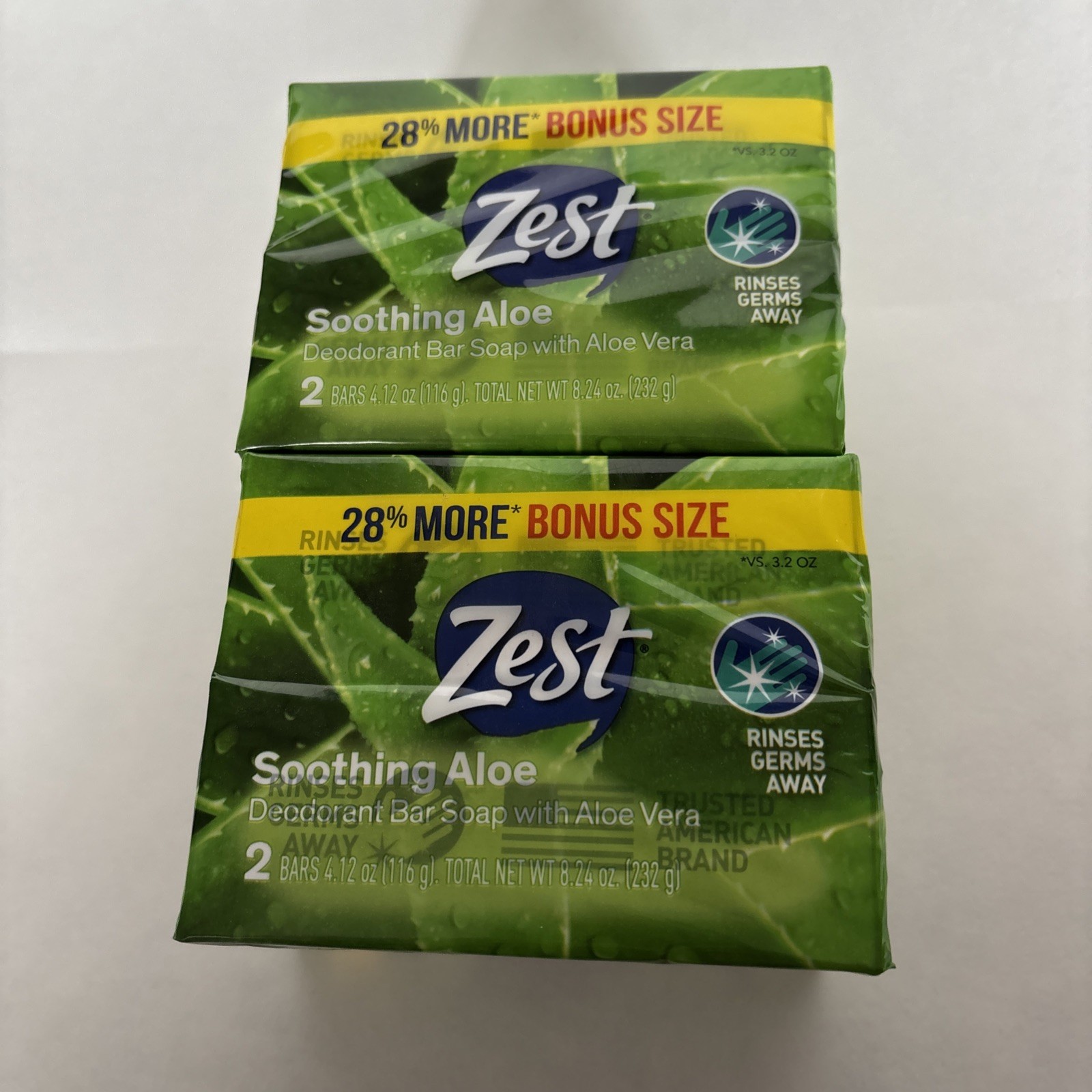 ZEST ALOE LOT 4 BARS 4.12 Oz Each BONUS Size Soothing Aloe Vera Deodorant Soap