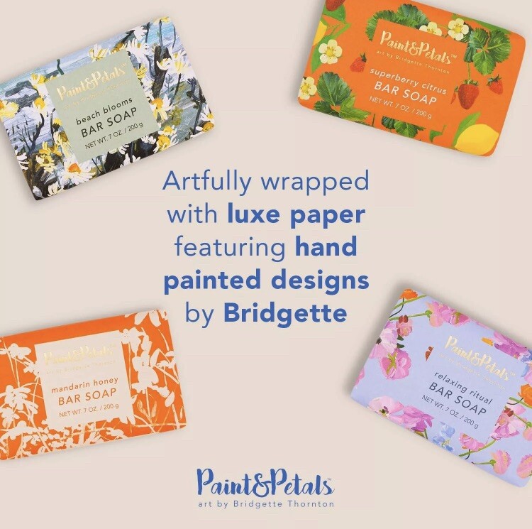 3 PACK- Paint & Petals Cranberry + Rose Scented Luxury Bar Soap w/Shea 7oz ea