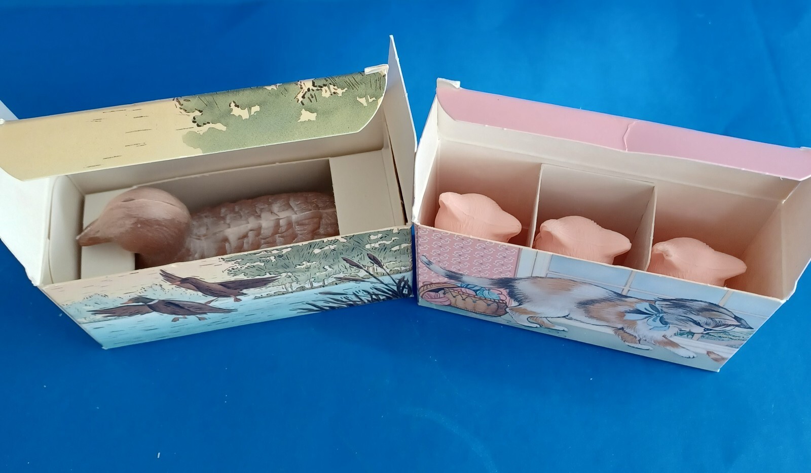 Lot of 2 Vintage Avon Soaps Sporting Duck Soap & Kitty Trio Soaps In Boxes NOS