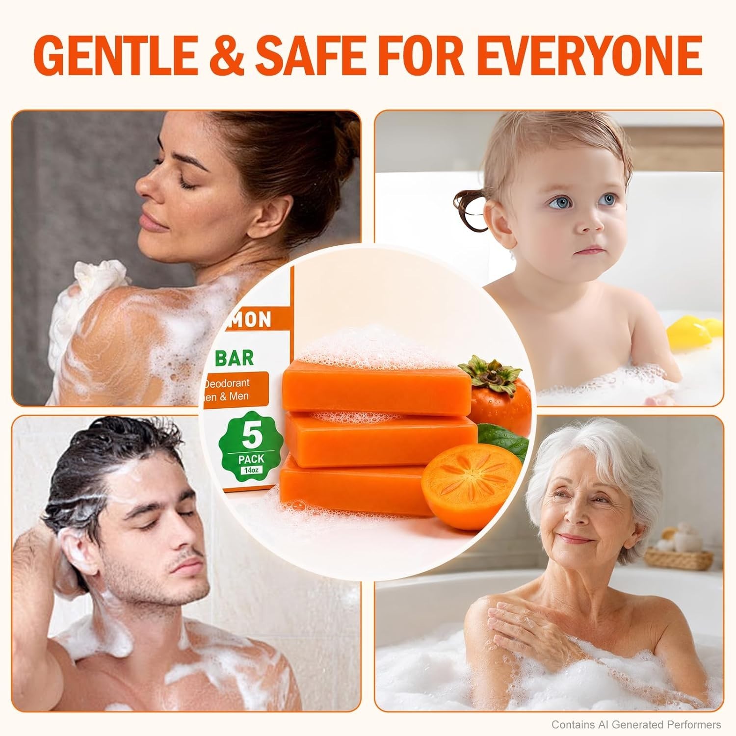5 PCS Persimmon Soap Bar（80g） for Body Odor Control, Natural Refreshing Body …