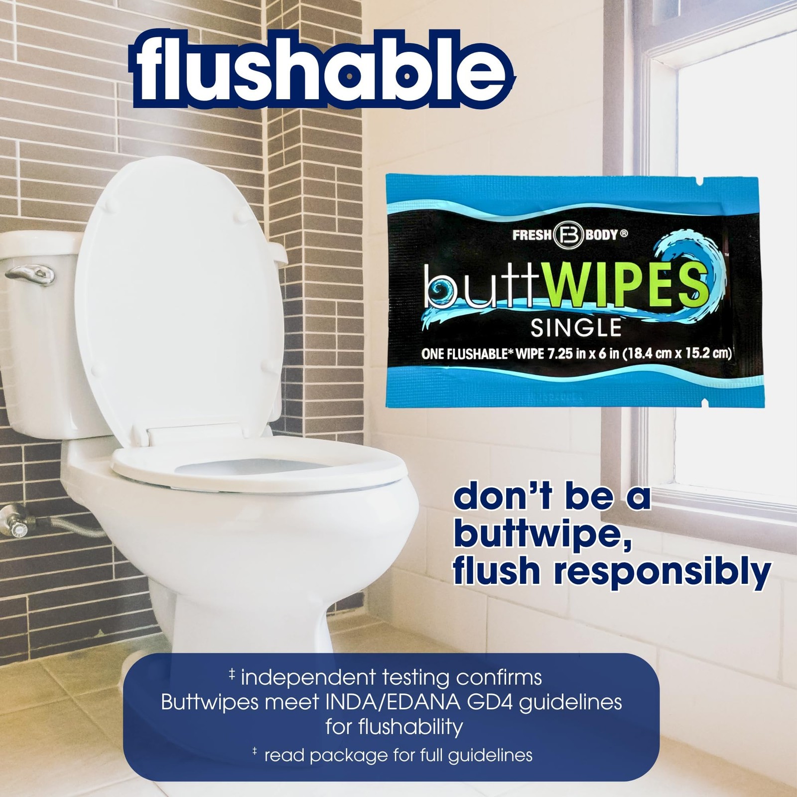 buttWIPES Flushable Wipes for Adults, Individually 15 Count (Pack of 2)