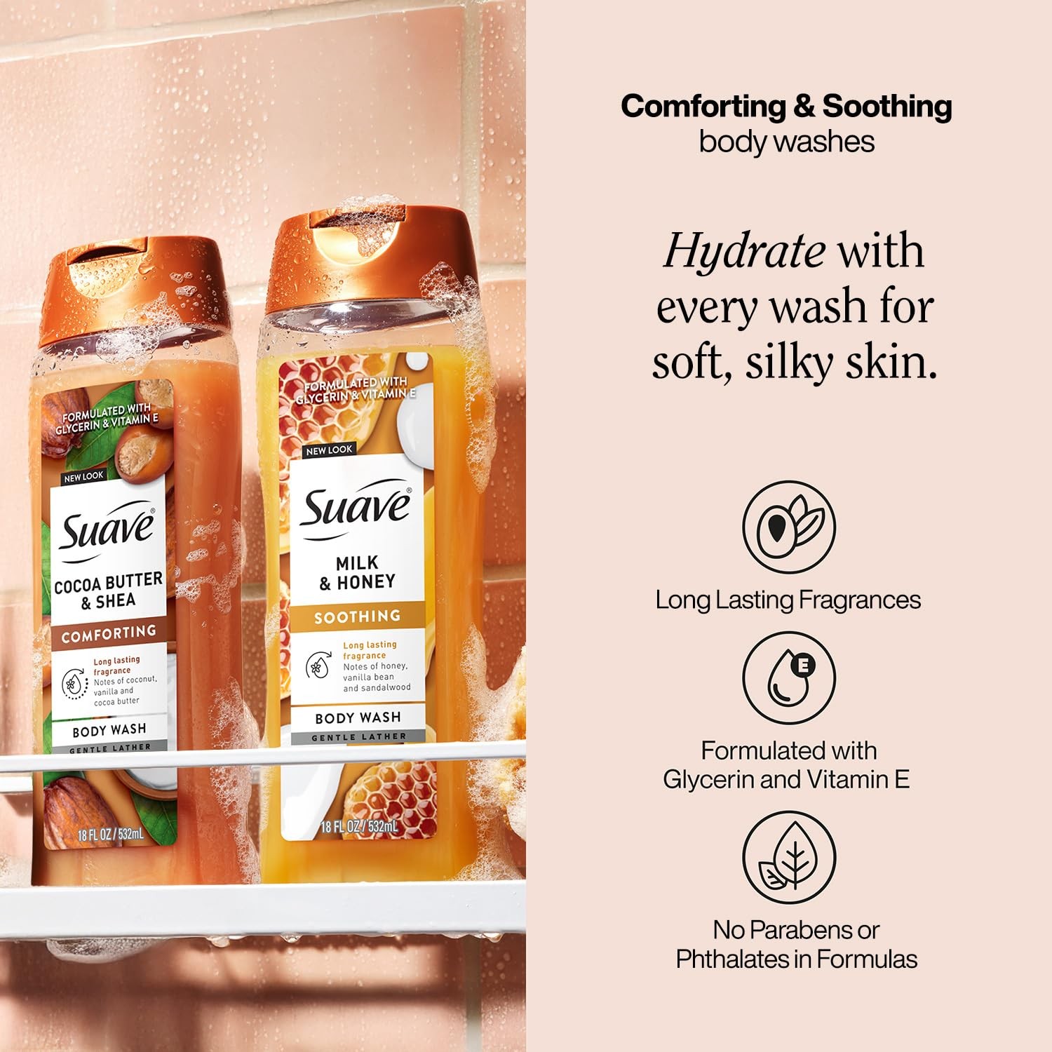 Suave Body Wash Variety 2-Pack, Milk & Honey + Cocoa 9 Fl Oz (Pack of 2)