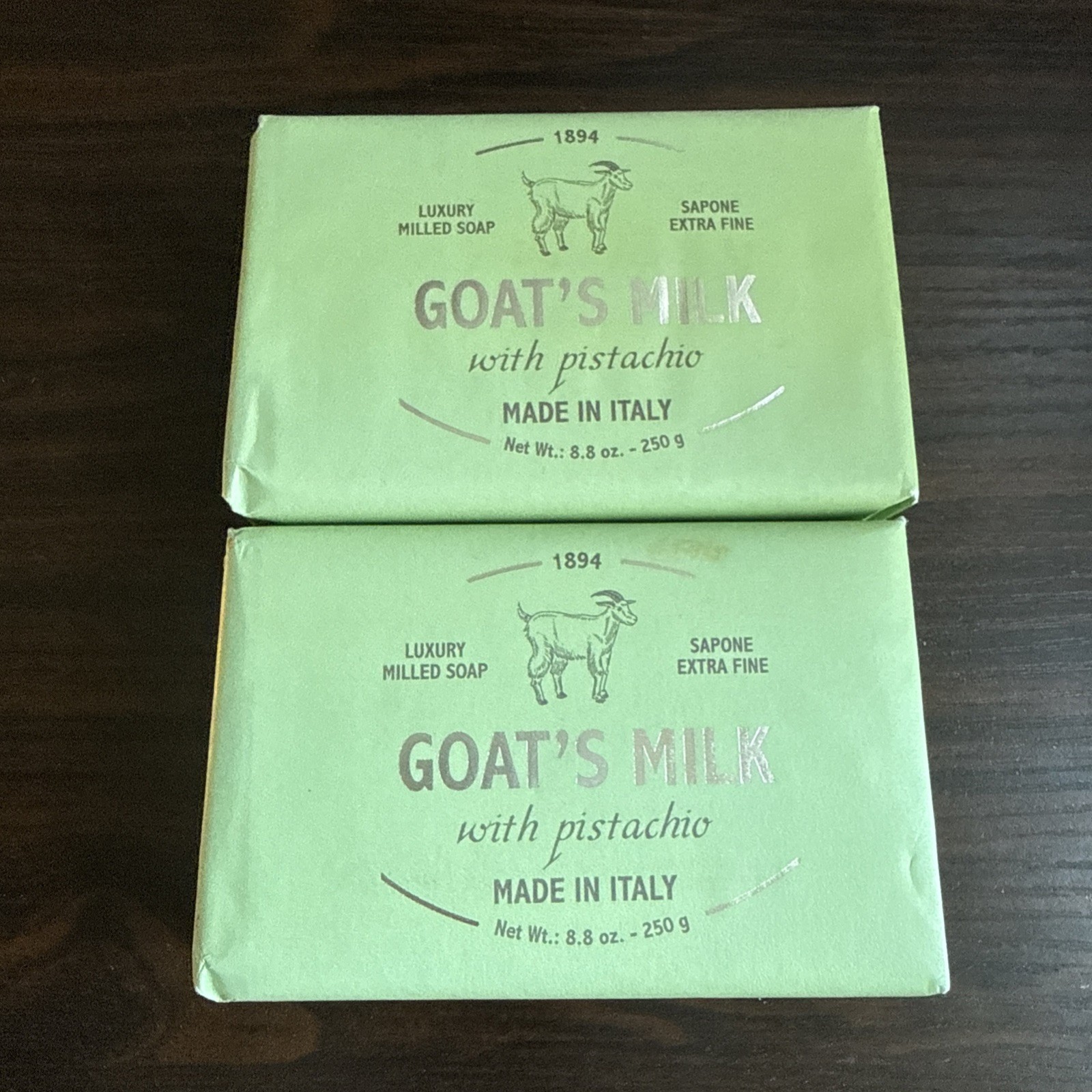 2 pcs SAPONERIE MARIO FISSI SRL 8.8 OZ Bar Soap GOAT MILK With Pistachio