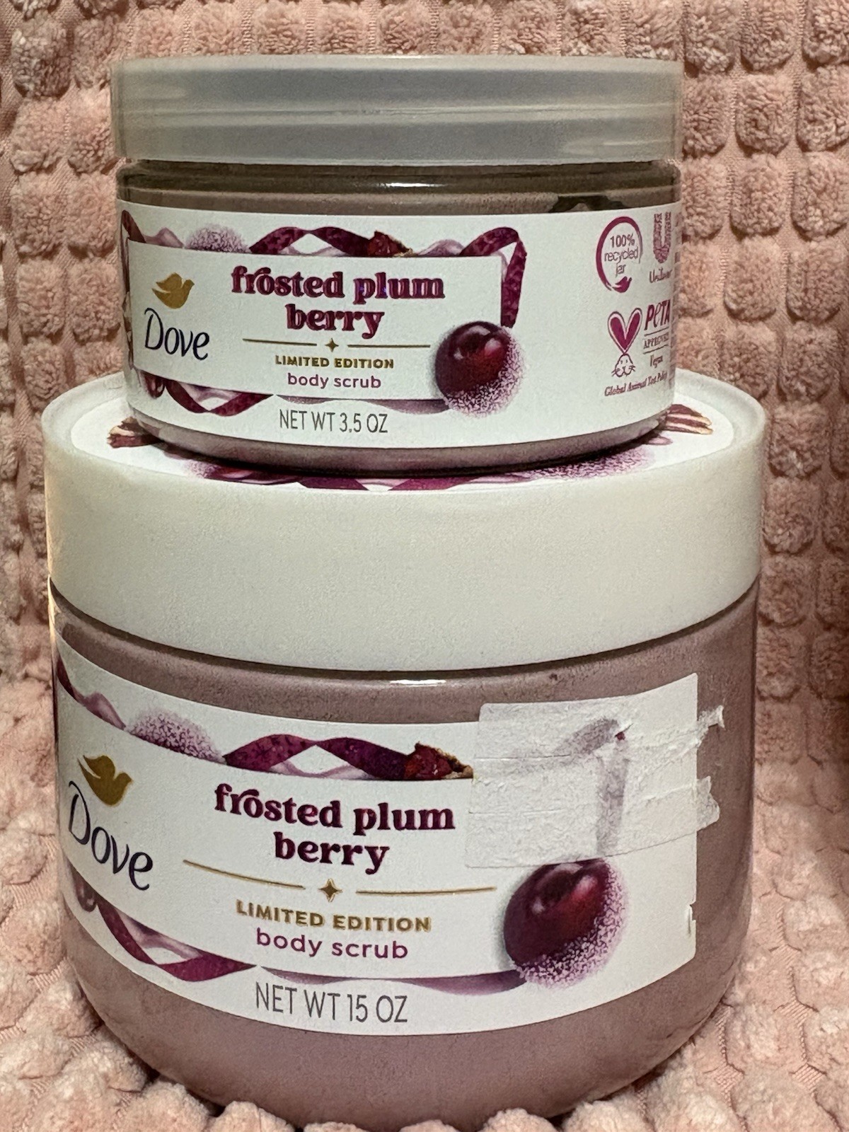 DOVE Limited Edition Frosted Plum Berry 4 Pk Bar Soap & 2 Body Scrubs