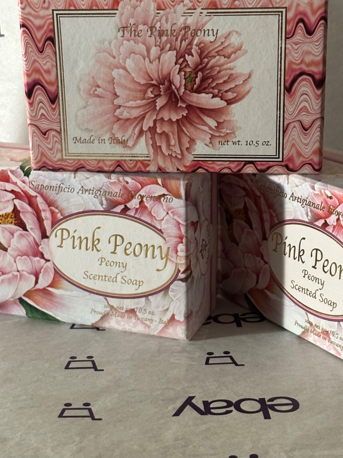 SAPONIFICIO ITALY PINK PEONY SCENTED 3-10.5oz HANDMADE FLORENTINE SOAPS