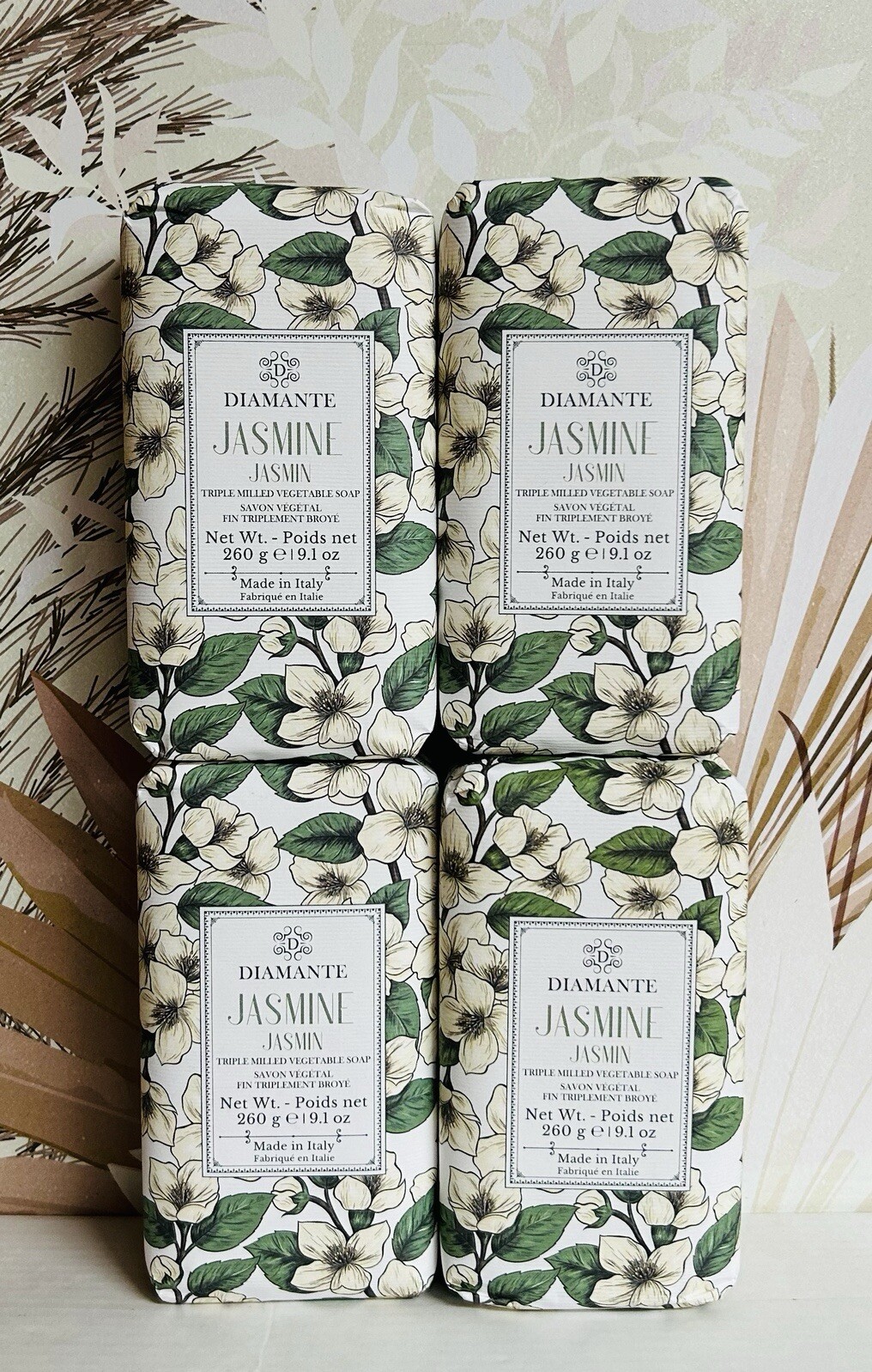 4-Pack Saponificio ~ Diamante Jasmine Triple Milled Vegetable Soap Bar 9.1 oz Ea