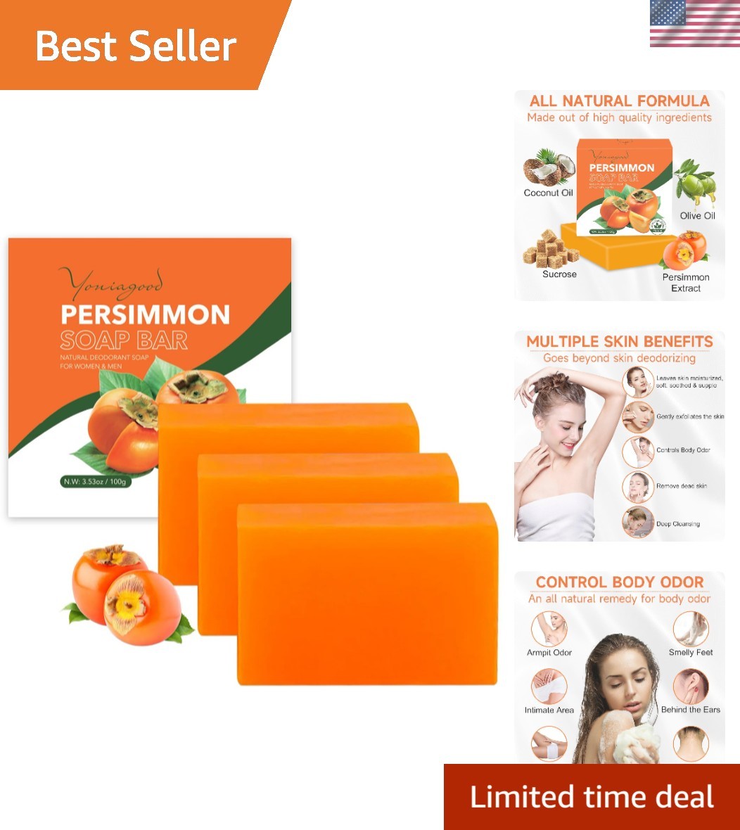 Natural Persimmon Deodorizing Soap Bars – 3 PCS for All Ages & Skin Types