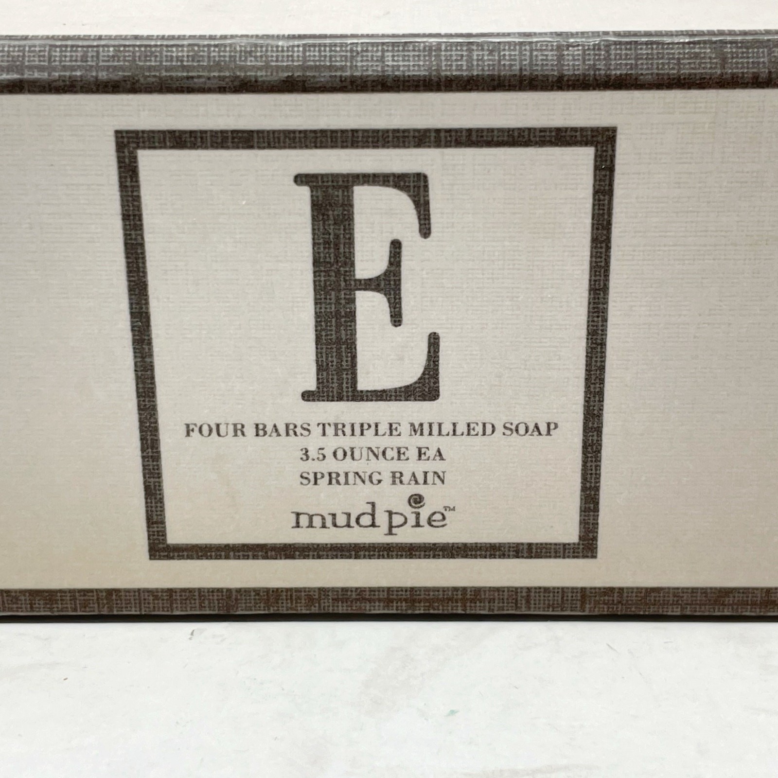 NEW Mud Pie Four Bars Triple Milled Soap Spring Rain “E” 3.5 oz Each Monogram