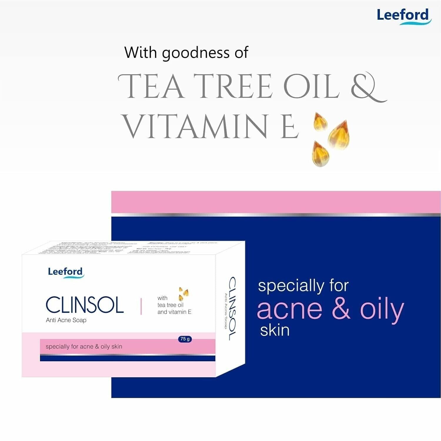 CLINSOL SOAP PACK OF 3 (75G EACH) BEST FOR ACNE & OILY SKIN ENRICHED TEA TREE