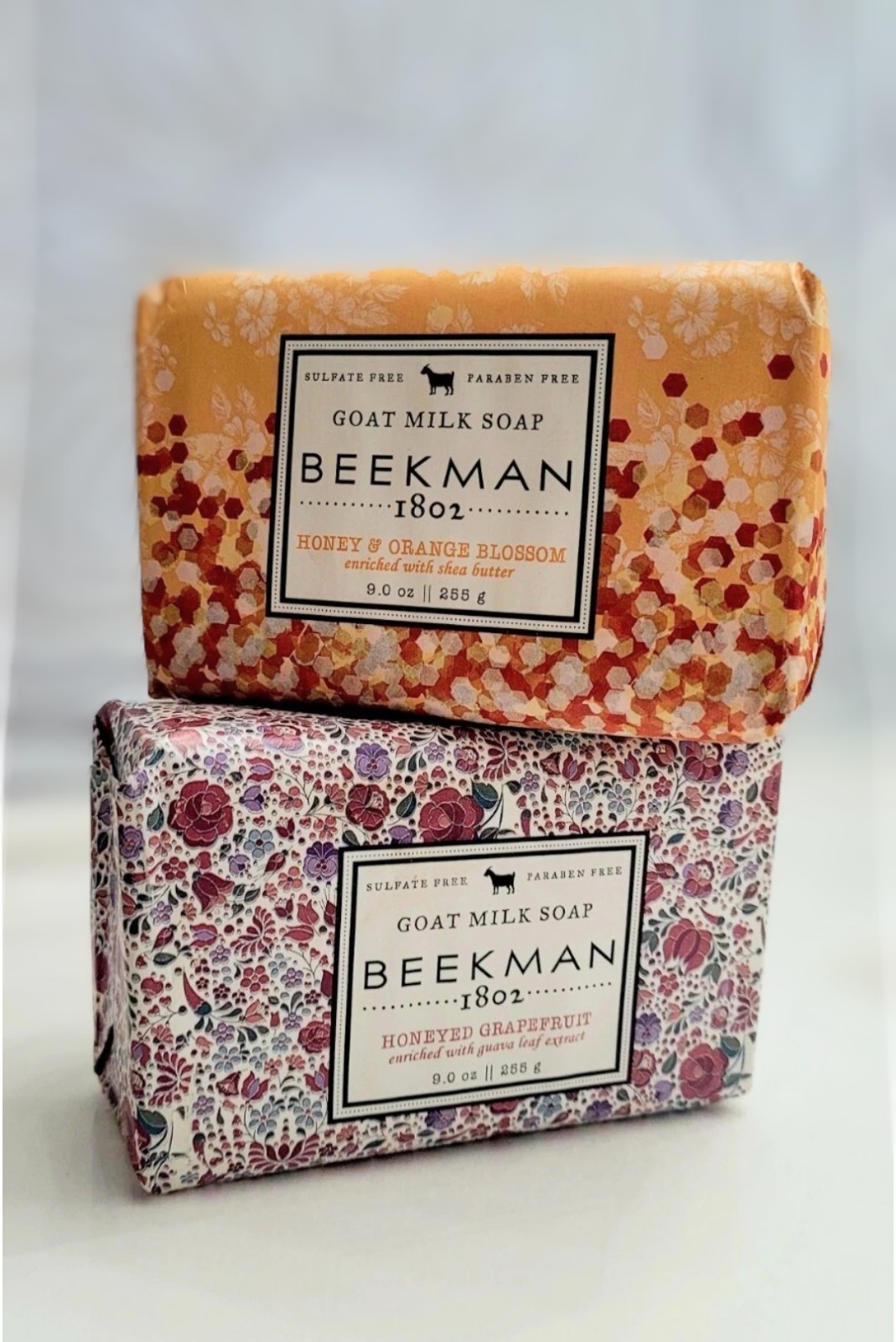 2 Beekman 1802 Goat Milk Bar Soap Honey Orange Blossom + Honeyed Grapefruit 9 oz
