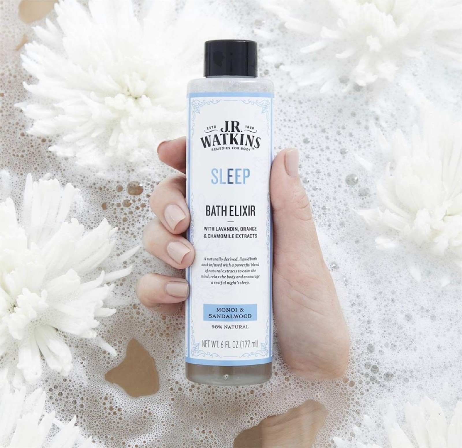 J.R. Watkins Sleep Bath Elixir, Liquid Bath Soak, Monoi & Sandalwood with Nat…