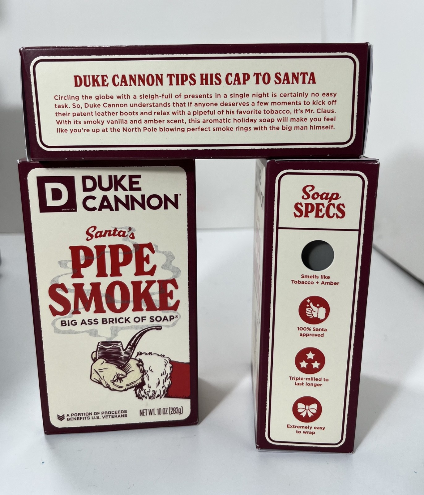 (3) Duke Cannon SANTA’S PIPE SMOKE Big Ass Brick Of Soap 10 oz.each – NEW