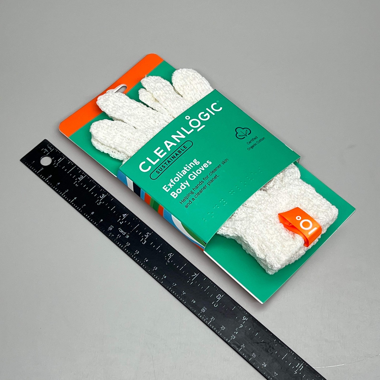 CLEANLOGIC (2 PACK) Certified Organic Cotton Exfoliating Body Gloves White 12001